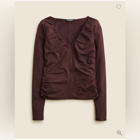 J.CREW Stretch cotton-blend Long sleeves ruched V-neck Cocoa Berry top Size M - Picture 1 of 13